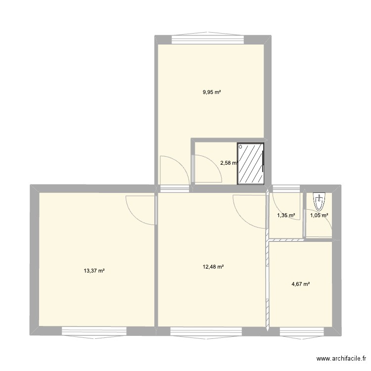 Appart mamie. Plan de 7 pièces et 45 m2