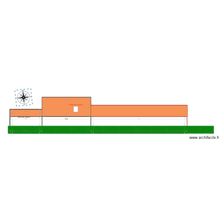 Facade EST. Plan de 4 pièces et 52 m2