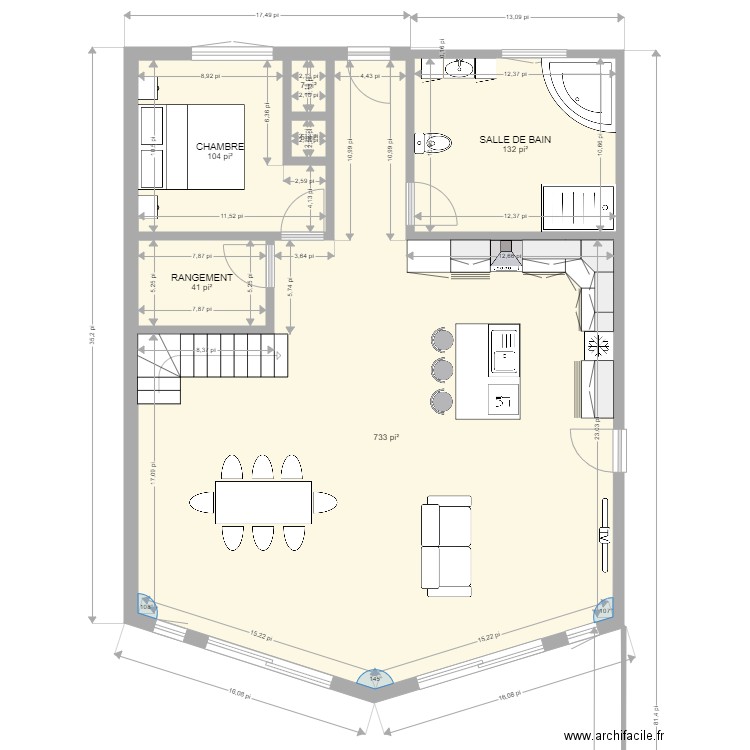 30X35 RDC. Plan de 6 pièces et 95 m2