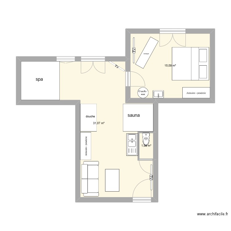 airbnb spa sml. Plan de 3 pièces et 47 m2