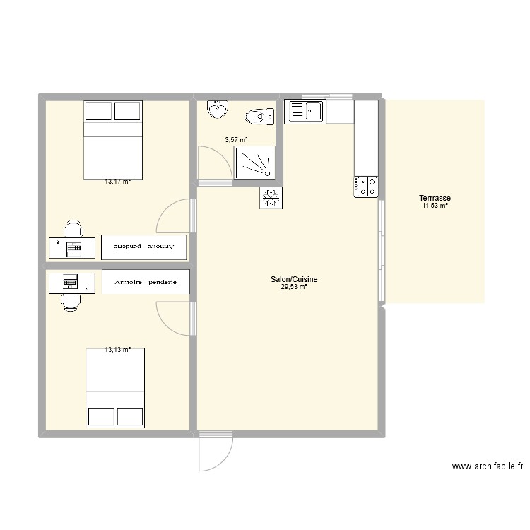 Toahotu. Plan de 5 pièces et 71 m2