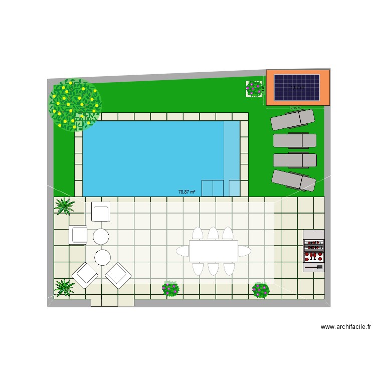 piscine 3. Plan de 2 pièces et 81 m2