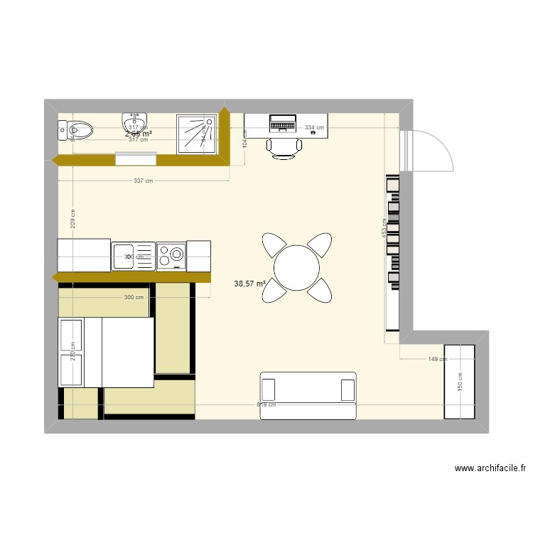 Dream nico space with furniture. Plan de 2 pièces et 41 m2