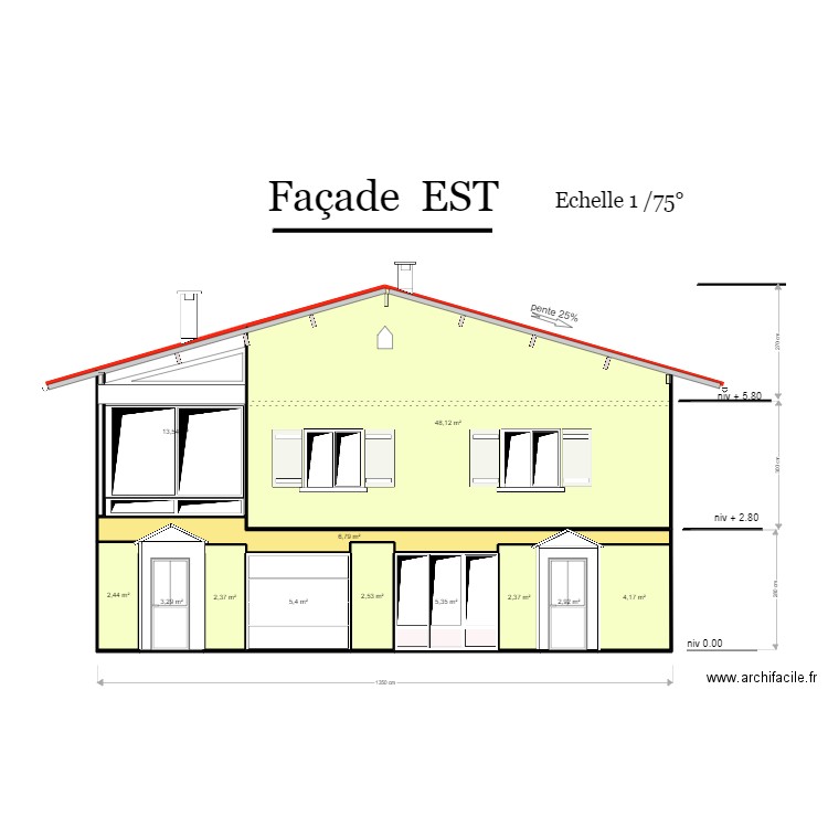 façade EST (ajout entrées). Plan de 12 pièces et 99 m2