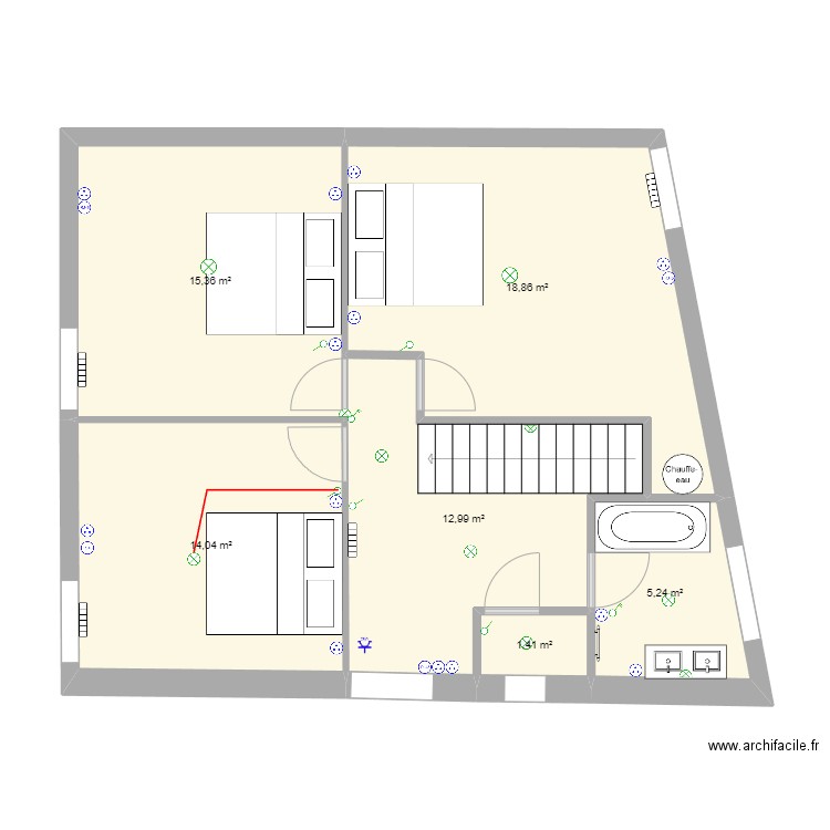 CHICHON. Plan de 6 pièces et 68 m2
