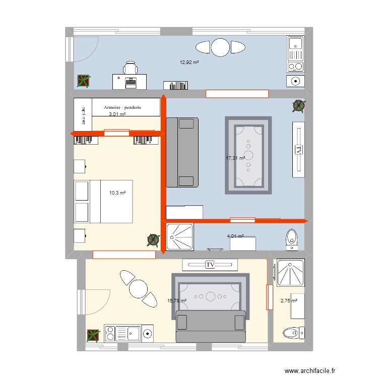 GODCHOT RDC V1. Plan de 7 pièces et 66 m2