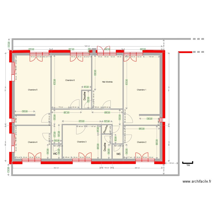 1er Etage Chambres projet. Plan de 13 pièces et 135 m2