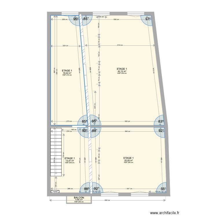 Etage 1 IDR Boutiers. Plan de 5 pièces et 102 m2