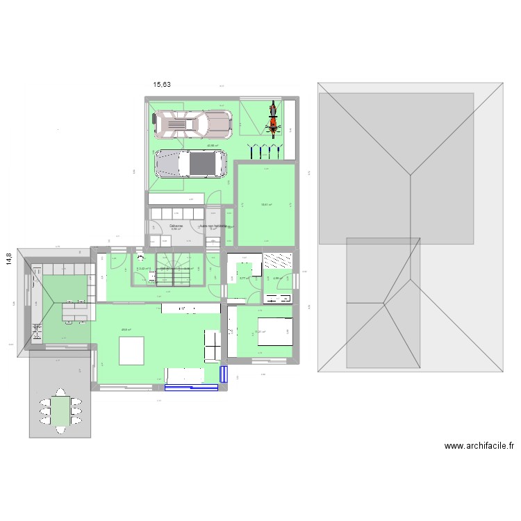 Claire logis reverse. Plan de 20 pièces et 209 m2