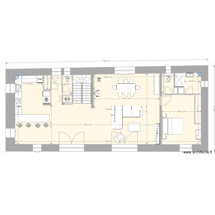RDC 2+. Plan de 2 pièces et 123 m2