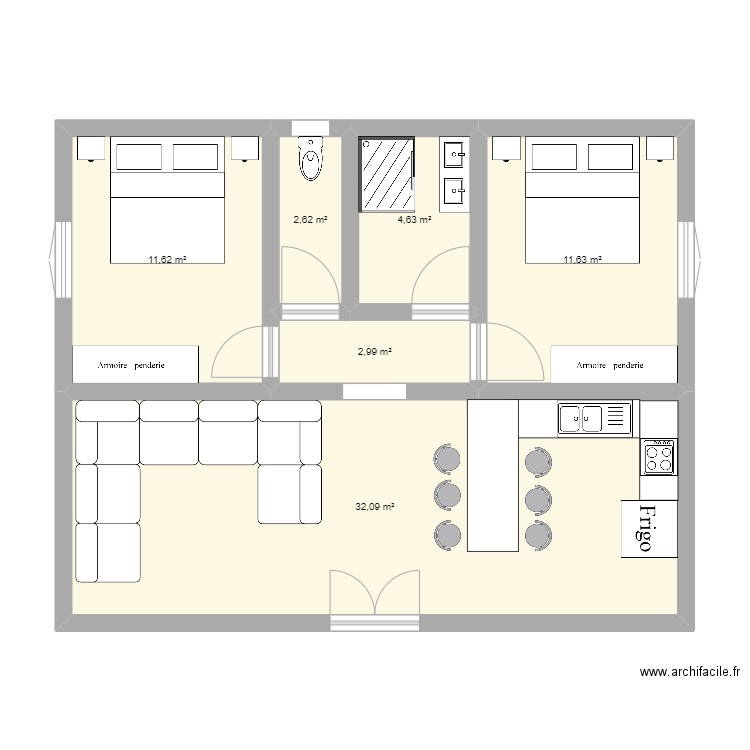 test. Plan de 6 pièces et 66 m2