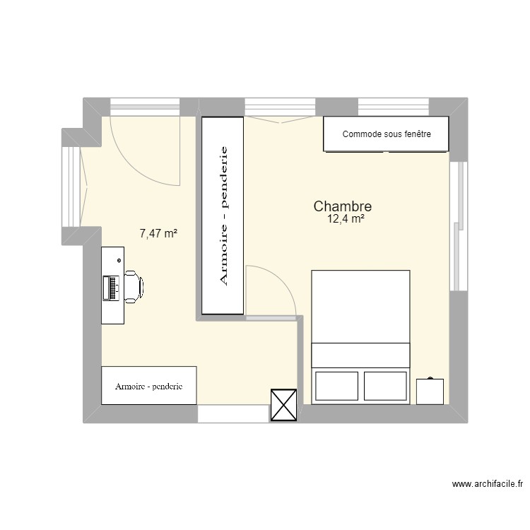 Luciani ancien séjour. Plan de 2 pièces et 20 m2