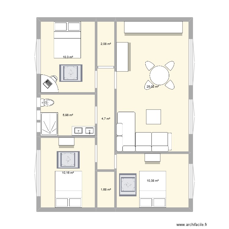 DENIS. Plan de 8 pièces et 70 m2