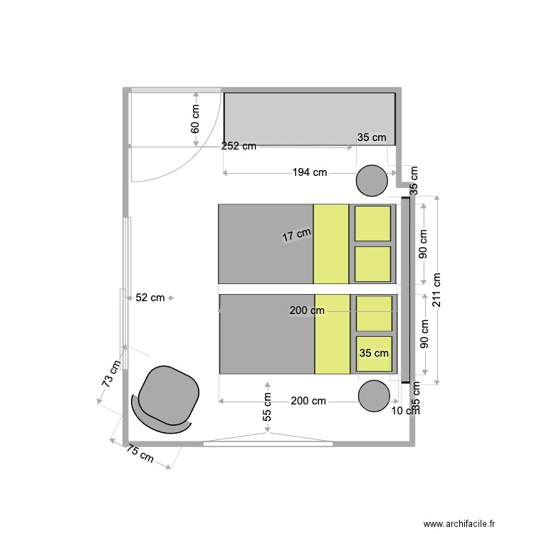 Chambre N°3.1 (DOUBLE). Plan de 1 pièce et 12 m2