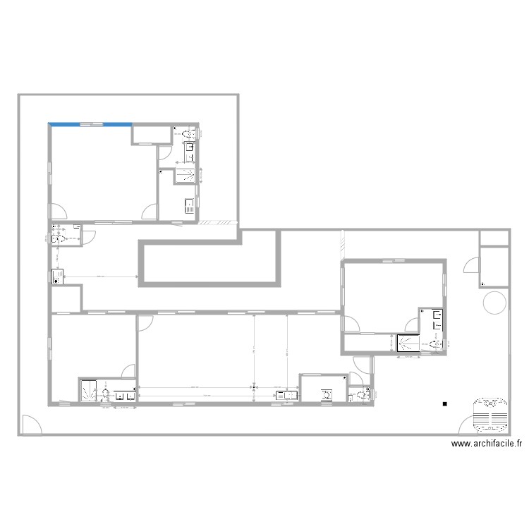 Permsub sanitaries location. Plan de 19 pièces et 333 m2