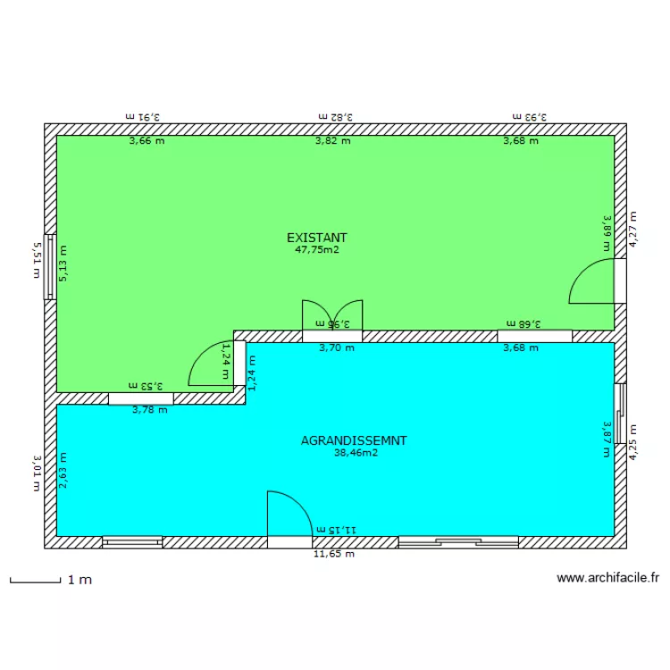 AGRANDISSEMENT 38M². Plan de AGRANDISSEMENT 38M². Plan de