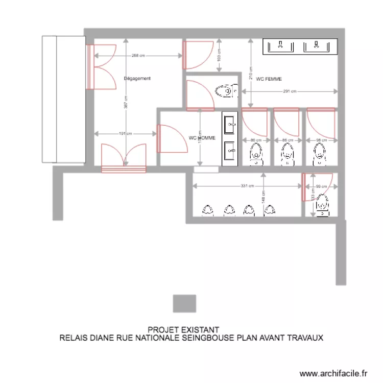 RELAIS DIANE TOILETTE EXISTANT. Plan de 