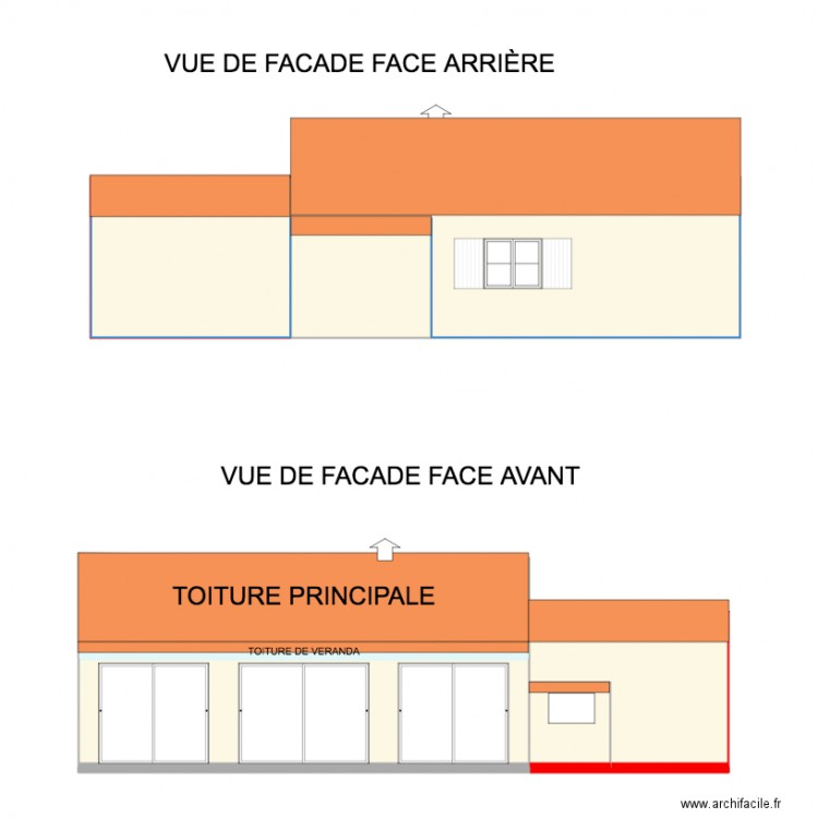 Façade avec agrandissement Avant et Arrière. Plan de 0 pièce et 0 m2