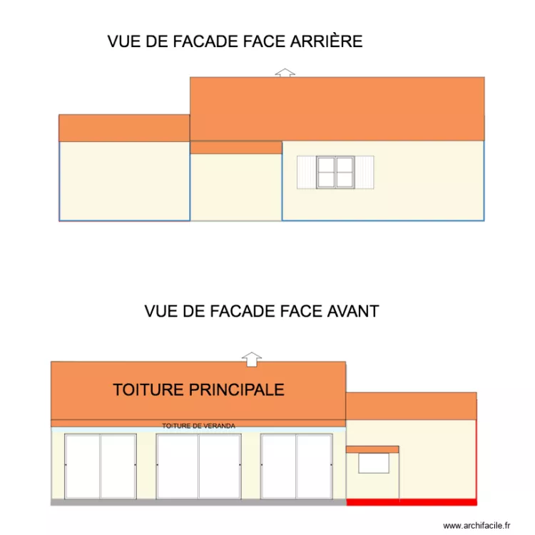 Fa&ccedil;ade avec agrandissement Avant et Arri&egrave;re. Plan de 