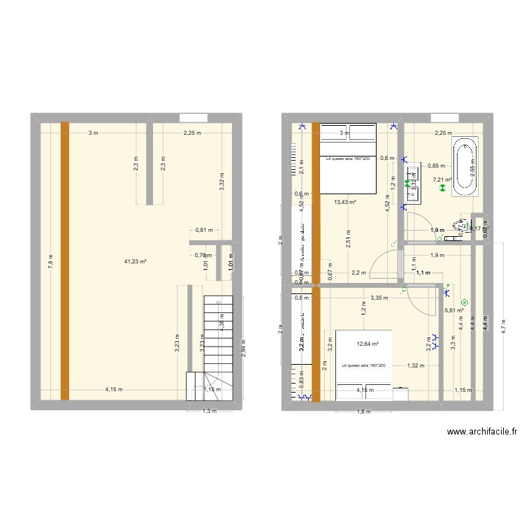 Projet Ronquières 3 niveaux. Plan de 5 pièces et 47 m2