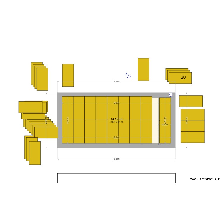 isolation coté victor. Plan de 1 pièce et 14 m2