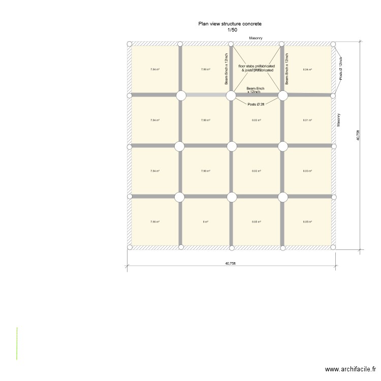 Plan view structure concrete. Plan de 0 pièce et 0 m2