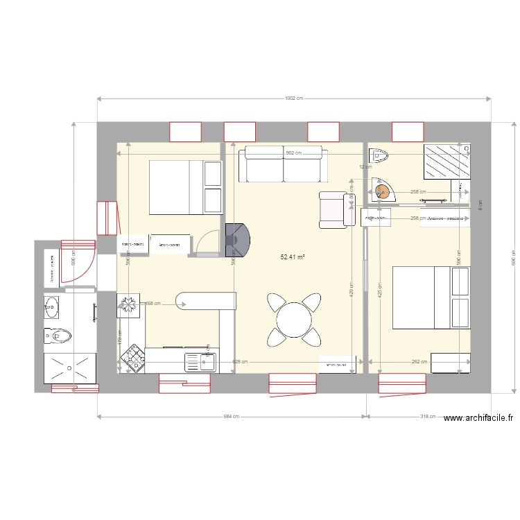 facade sud. Plan de 0 pièce et 0 m2