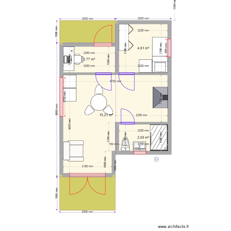 Юлия 2м2. Plan de 6 pièces et 30 m2