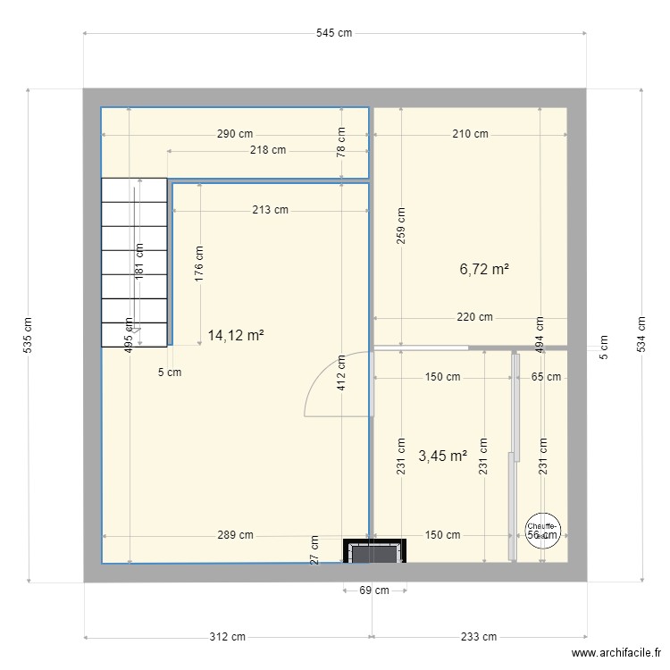 Leucate Etage. Plan de 3 pièces et 24 m2