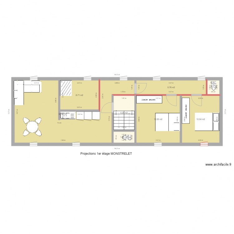 1ER 2TAGE mONSTRELET 1ere version. Plan de 8 pièces et 72 m2