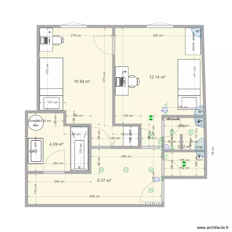 studio chambre apres travaux 4 elec. Plan de 