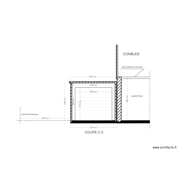 Plan de coupe sud-est / Existant. Plan de 0 pièce et 0 m2