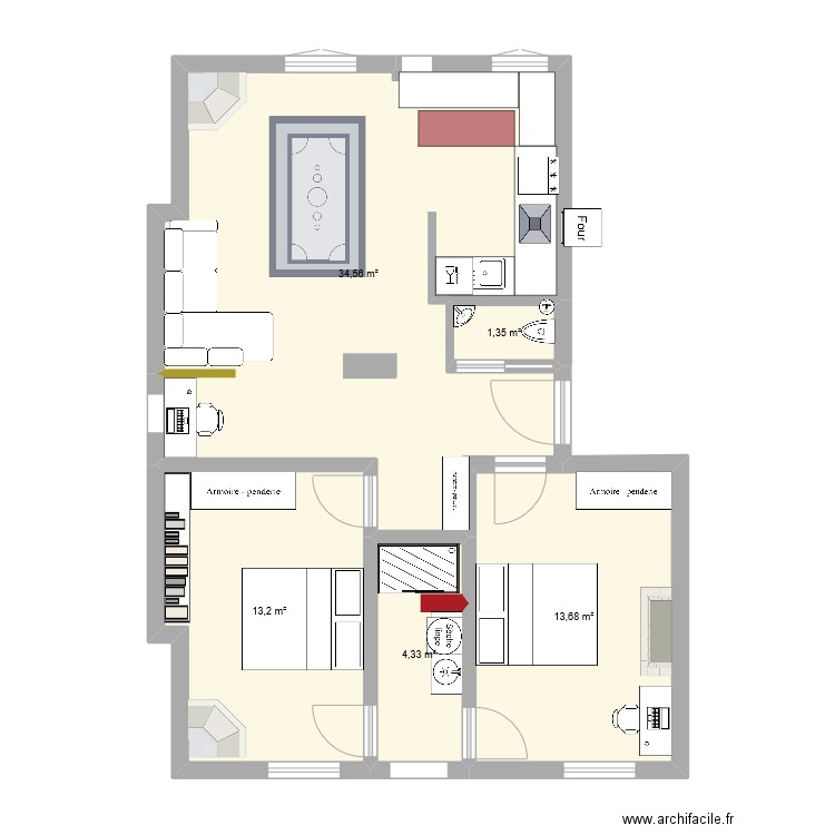 CA2 v5. Plan de 5 pièces et 67 m2