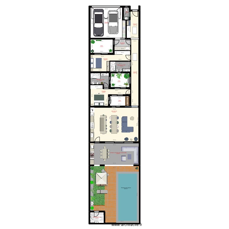 maison plein-pied F3. Plan de 16 pièces et 303 m2
