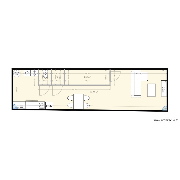1 etage. Plan de 4 pièces et 39 m2