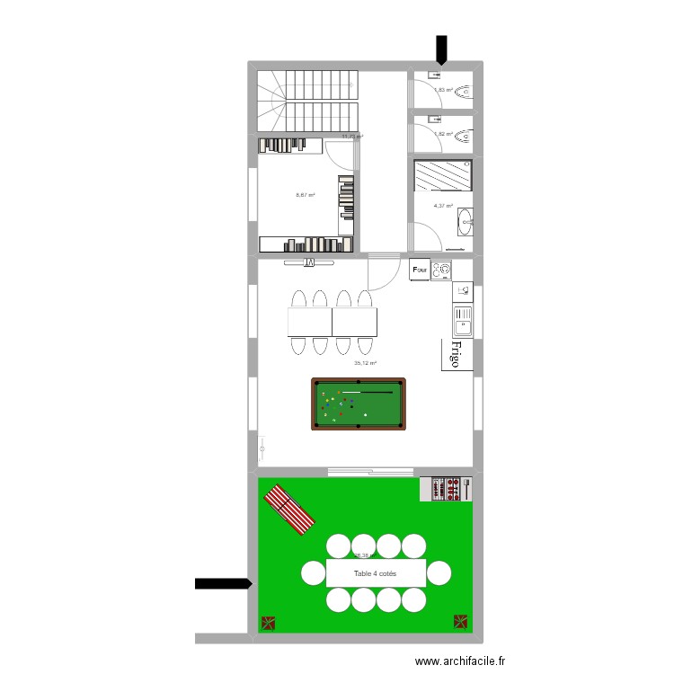 etage. Plan de 7 pièces et 90 m2