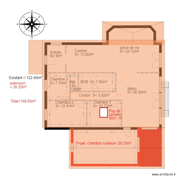 Plan existant et projet    chalet 90  PC relance. Plan de 7 pièces et 141 m2