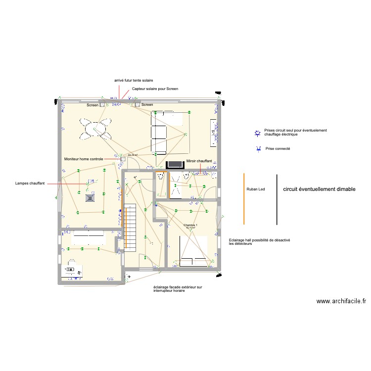 rez de chaussée. Plan de 4 pièces et 108 m2