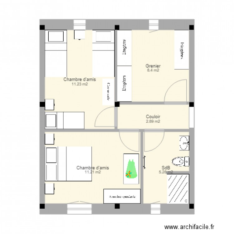 R+1 chambres d'amis trame 2x3. Plan de 0 pièce et 0 m2