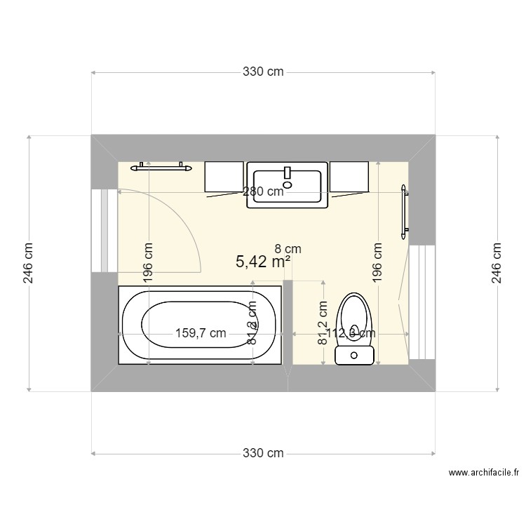 Marcenat salle de bain nouvelle. Plan de 1 pièce et 5 m2