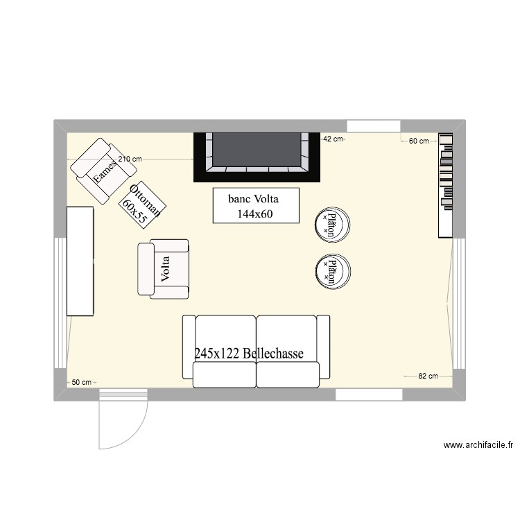 Salon Grands Coins . Plan de 1 pièce et 27 m2