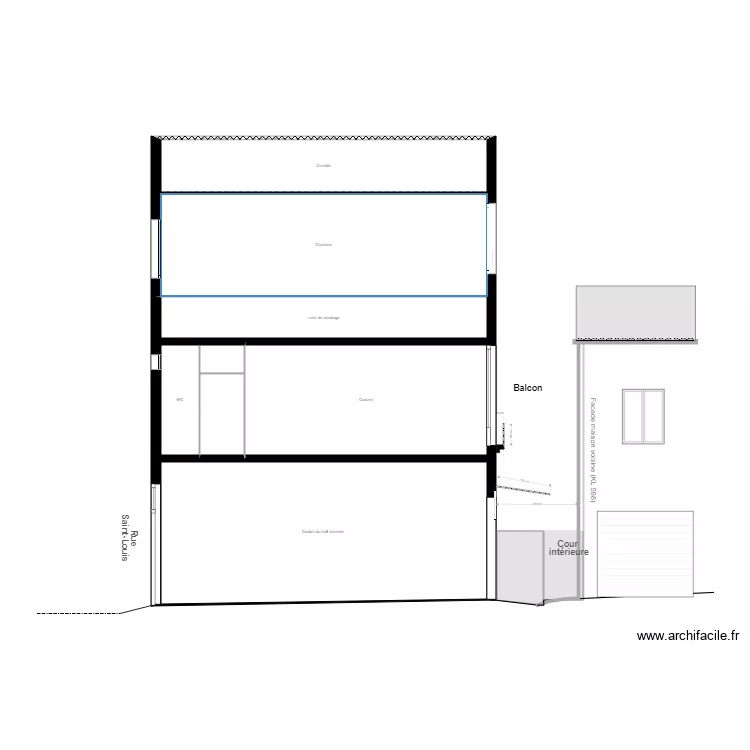 Balcon plan de coupe existant. Plan de 