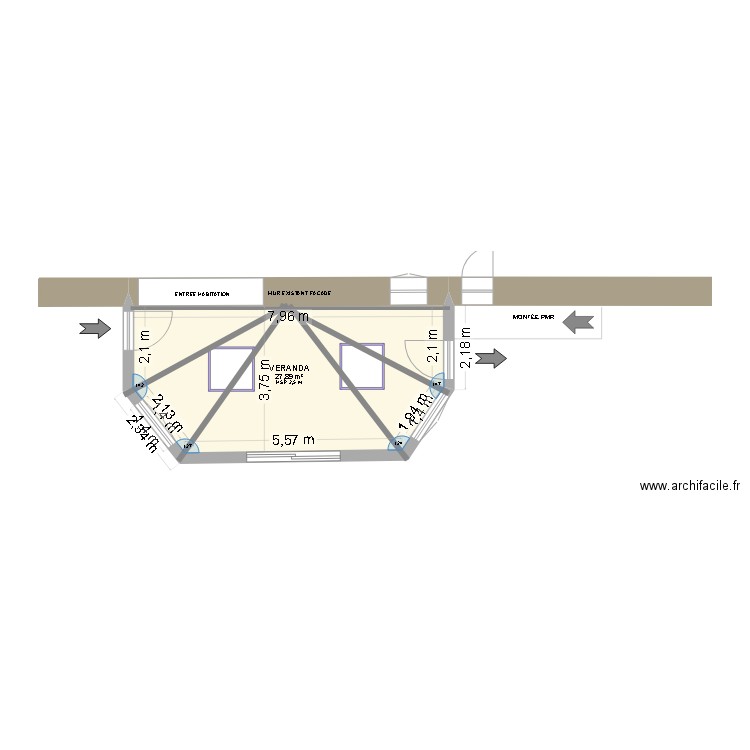 VERANDA 03. Plan de 1 pièce et 28 m2