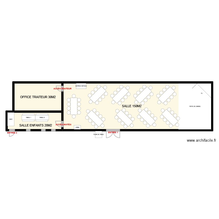 Salle repas 2. Plan de 3 pièces et 198 m2