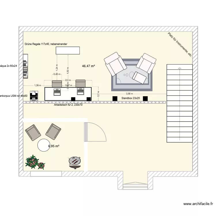 Wohnung Dana - Galerie mit Homeoffice und Musik Sämi - gemeinsamer Arbeitsplatz. Plan de 2 Pièces et 53 m² Wohnung Dana - Galerie mit Homeoffice und Musik Sämi - gemeinsamer Arbeitsplatz. Plan de 2 Pièces et 53 m²