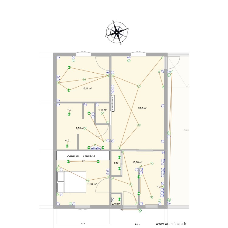plan electricité. Plan de 11 pièces et 119 m2