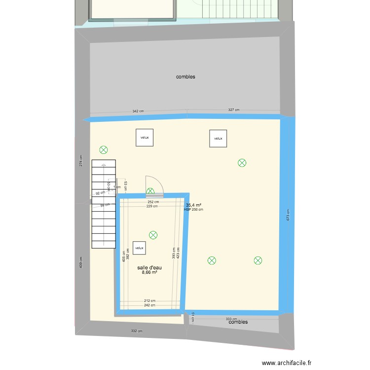 Plan traitement murs. Plan de 15 pièces et 210 m2