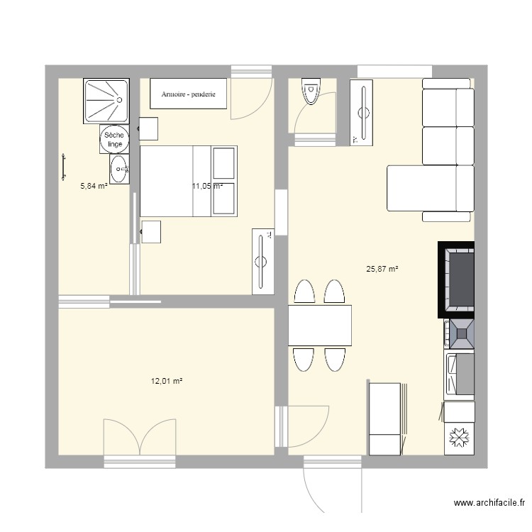 Plan cuisine guipry. Plan de 4 pièces et 55 m2