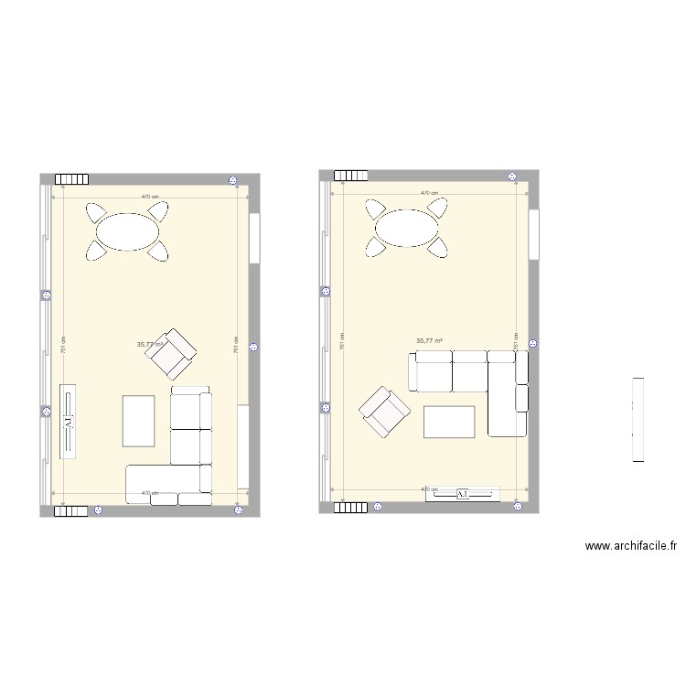 salonmnm. Plan de 2 pièces et 72 m2