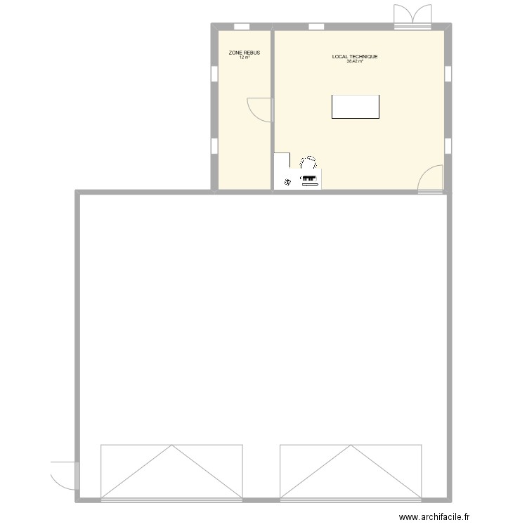 PROJET LOCAL AERO. Plan de 2 pièces et 50 m2